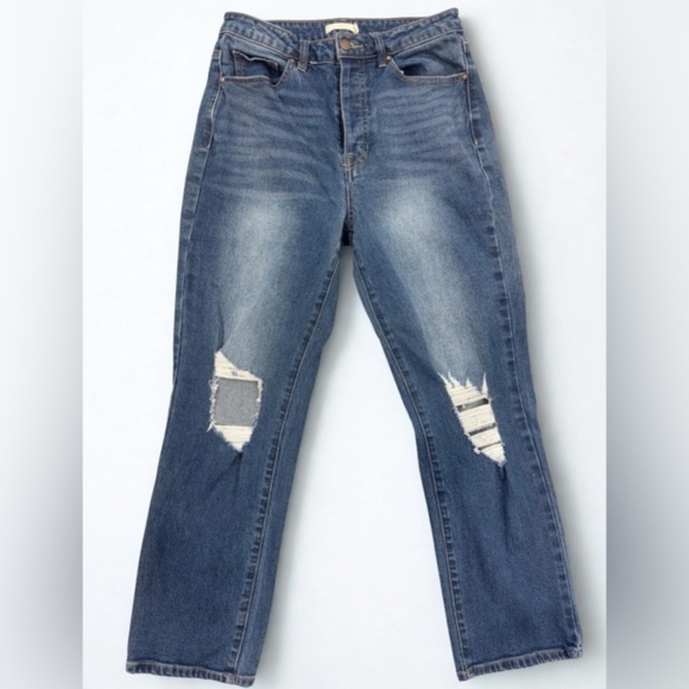 tgla Womens Distressed High Rise Straight Leg Jeans Blue Size 28 Button Fly